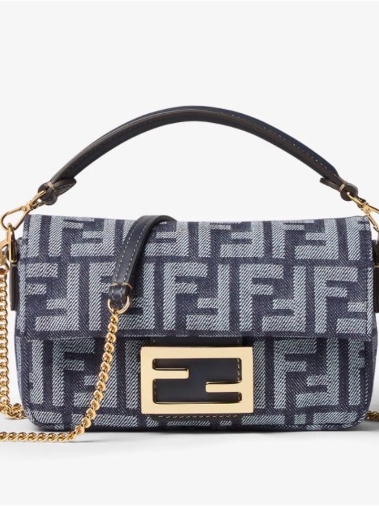 Fendi Handbags - Fendi Baguette Mini
Dark blue denim-effect FF jacquard bag